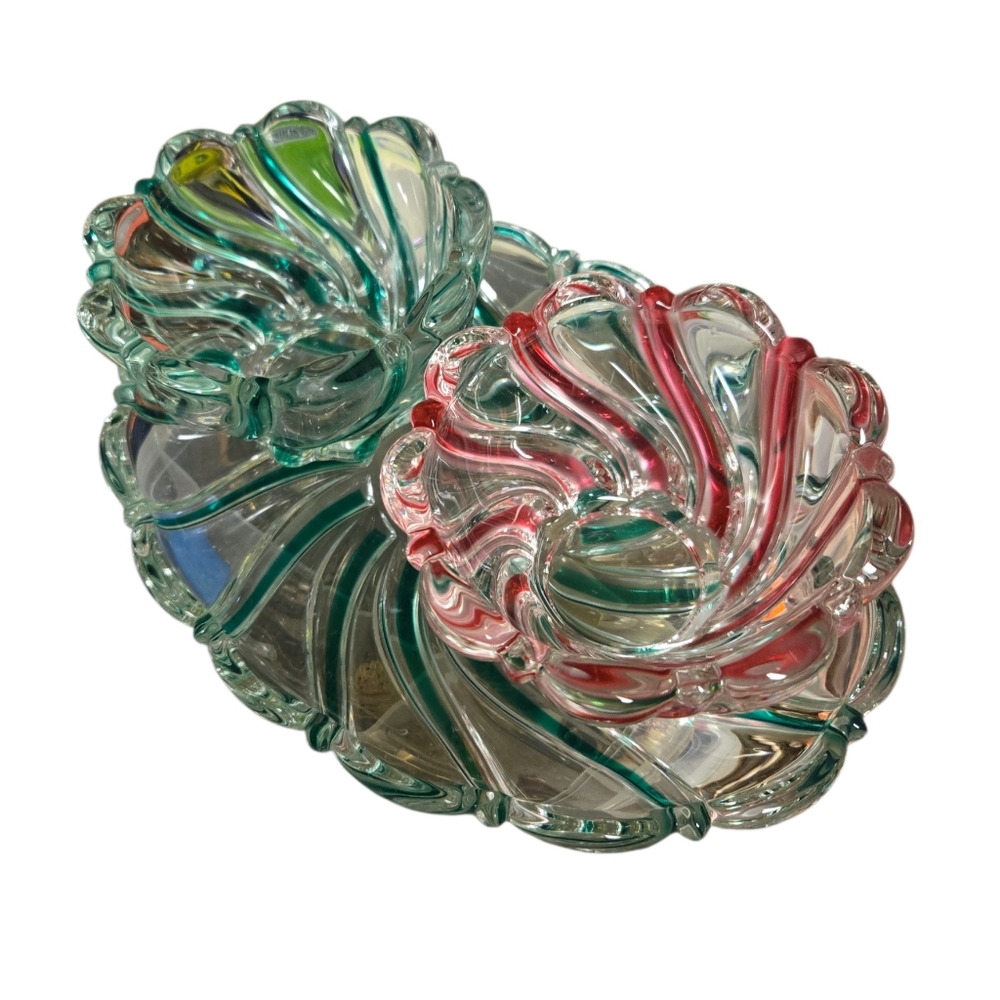 Mikasa Peppermint Swirl crystal glass candy dishes with tray  pink and green